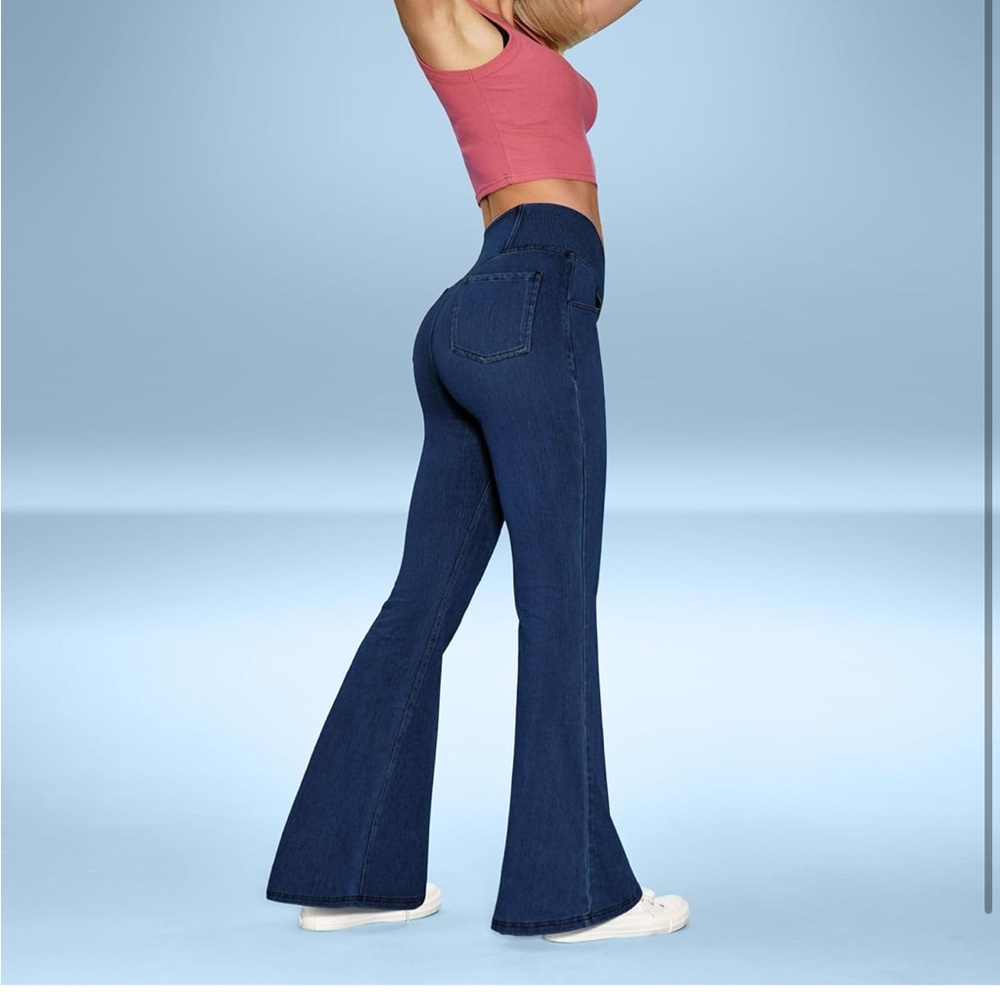 Women’s High-Waist Dark Blue Flare Jean Leggings